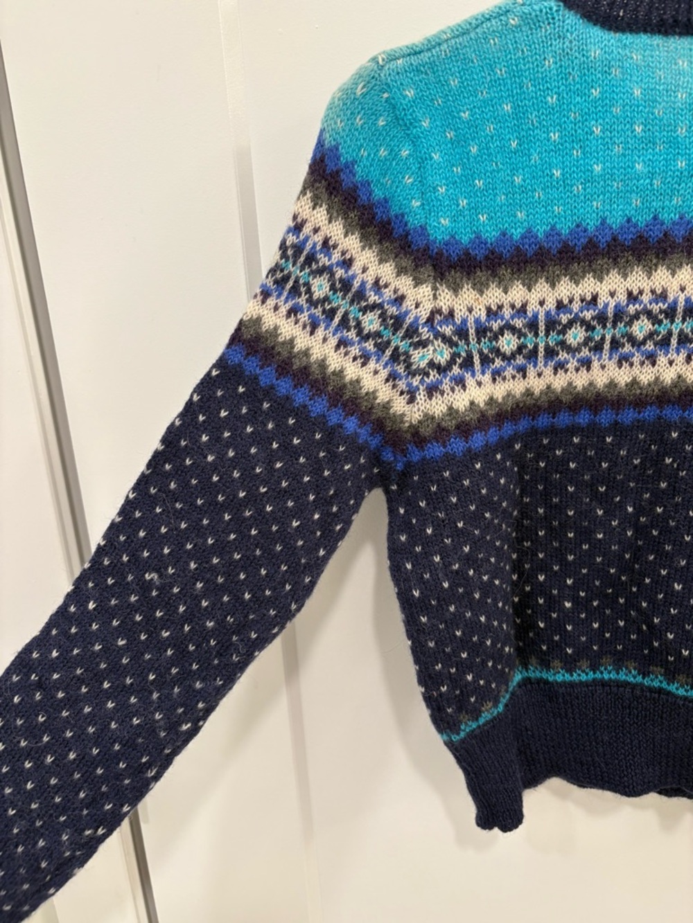 Vintage 90s Gap 100% Wool Blue Fair Isle Nordic Style Knit Cardigan Size Small - Picture 9 of 12